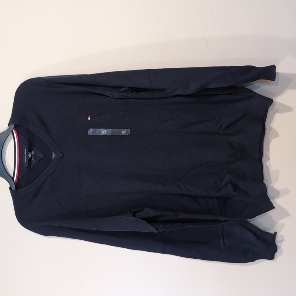 Tommy Hilfiger Cotton Dark Navy Blue V Neck Knit Pullover Sweater size XL
